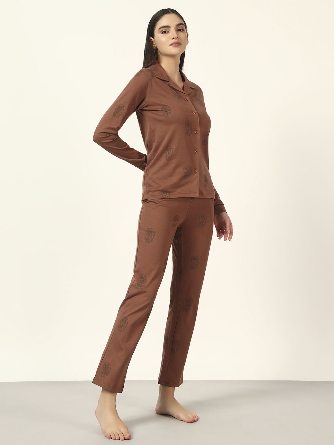 Oneway Women Brown 1 Shirt, 1 Pyjama :: Nightsuit Set