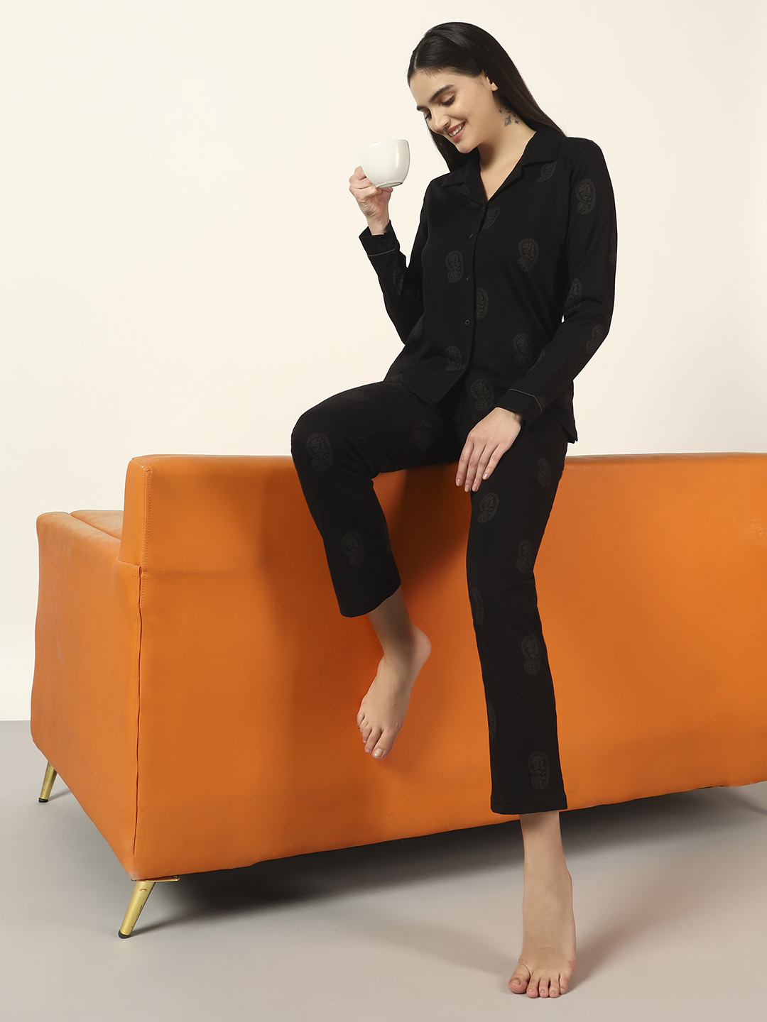 Oneway Women Black 1 Shirt, 1 Pyjama :: Nightsuit Set