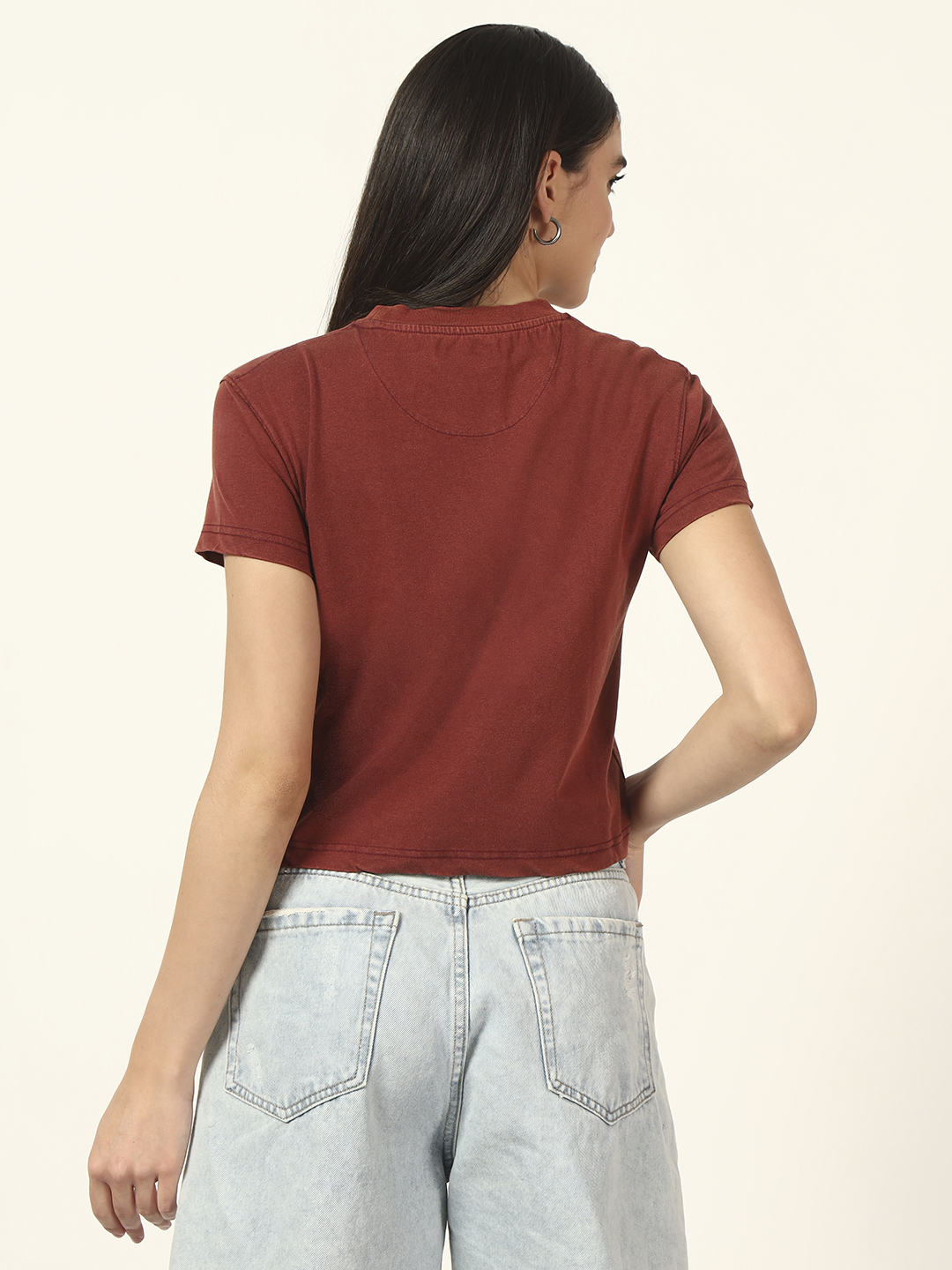 Oneway Women Solid Dark Brown Tshirt