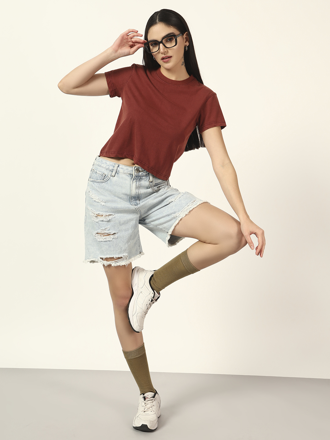 Oneway Women Solid Dark Brown Tshirt