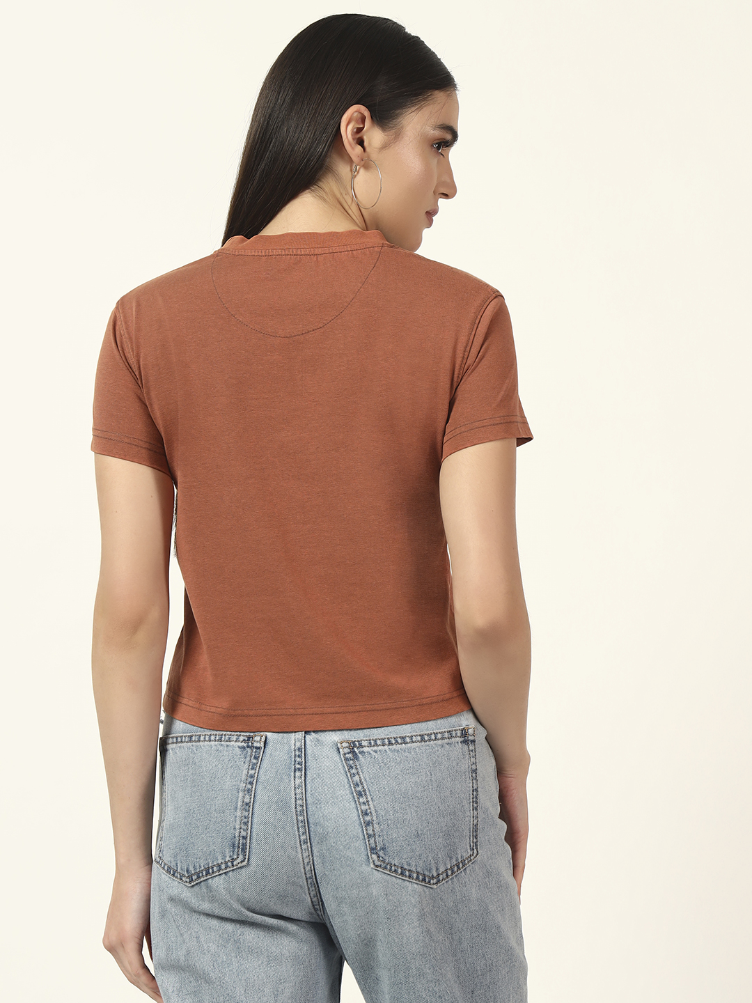 Oneway Women Solid Light Brown Tshirt