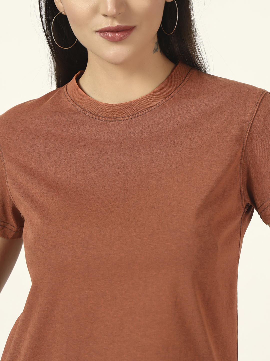 Oneway Women Solid Light Brown Tshirt