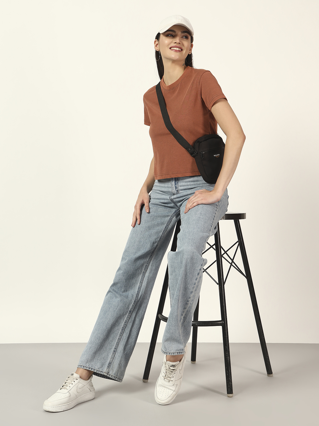 Oneway Women Solid Light Brown Tshirt