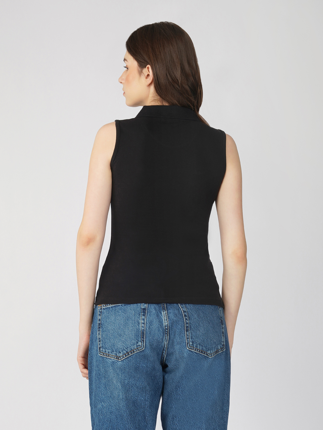 Oneway Women Sleeveless Polo Neck Top