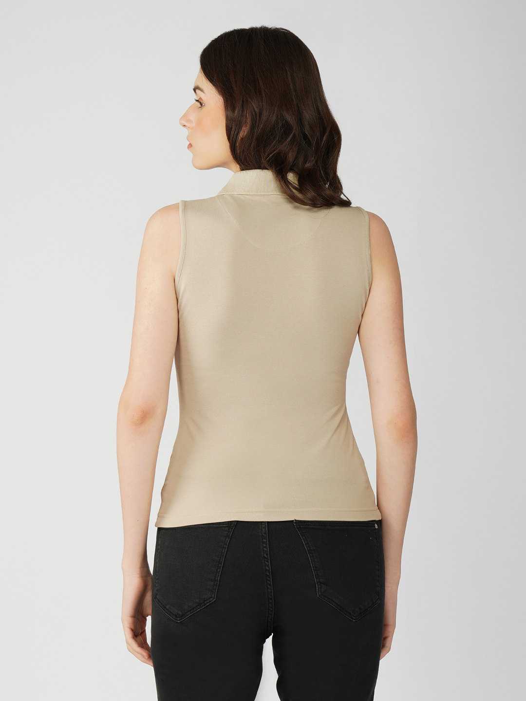 Oneway Women Sleeveless Polo Neck Top