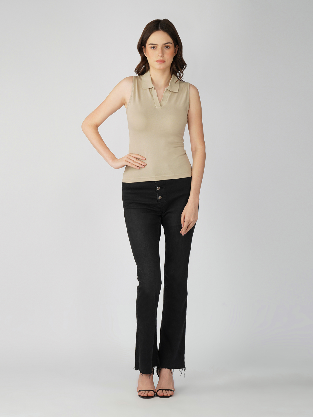 Oneway Women Sleeveless Polo Neck Top