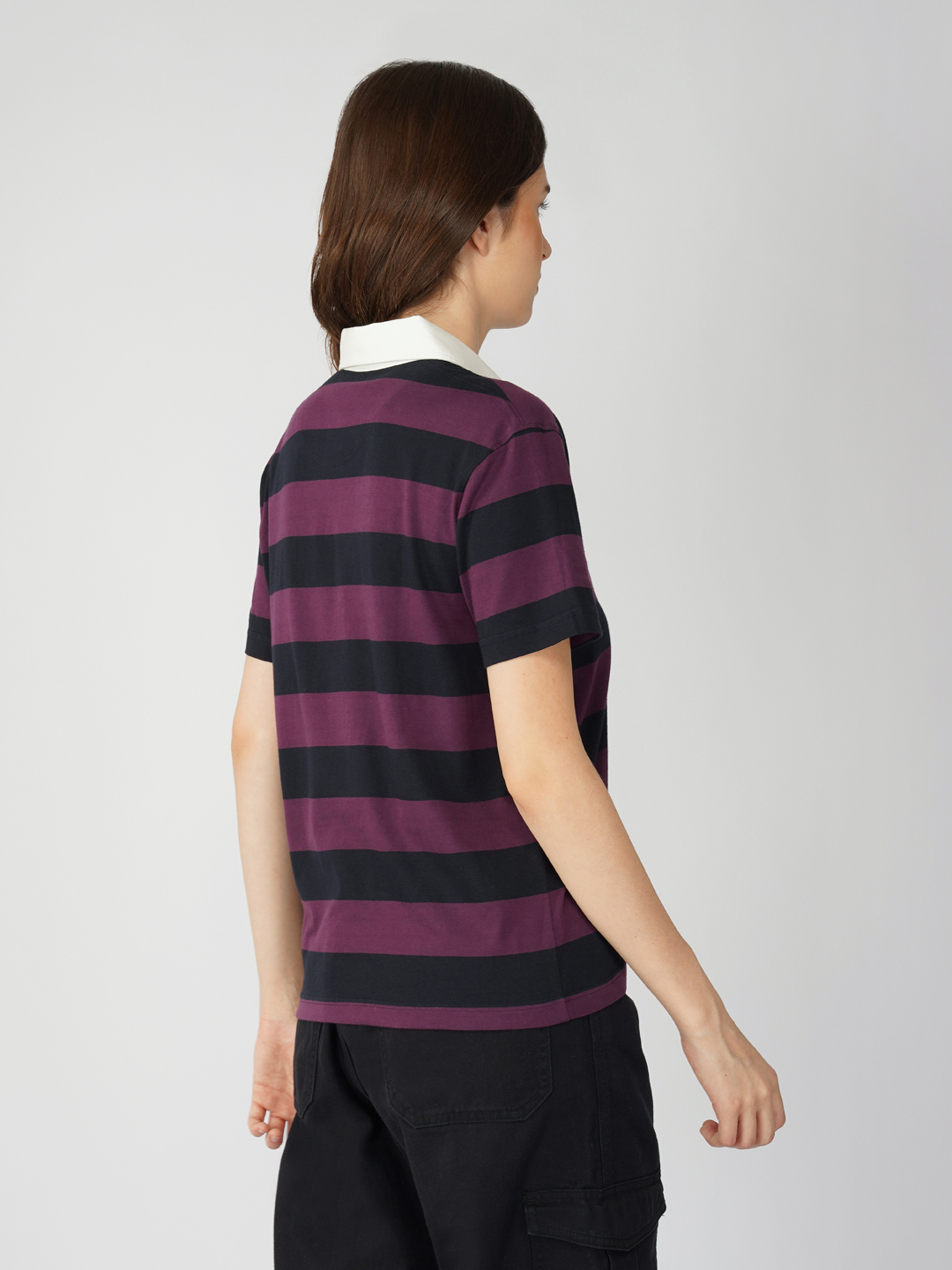 Oneway Women Striped Purple Polo T-Shirt
