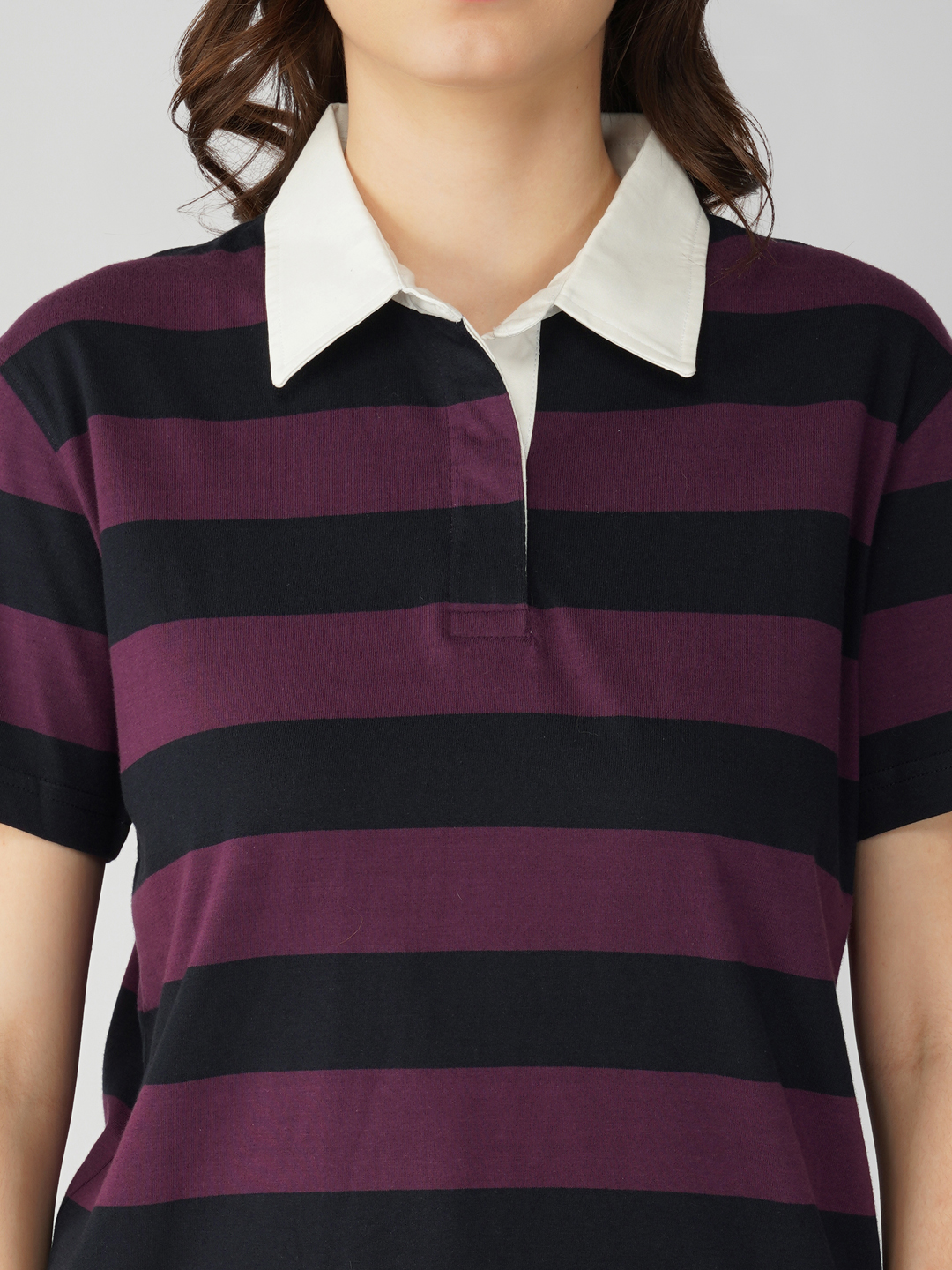 Oneway Women Striped Purple Polo T-Shirt