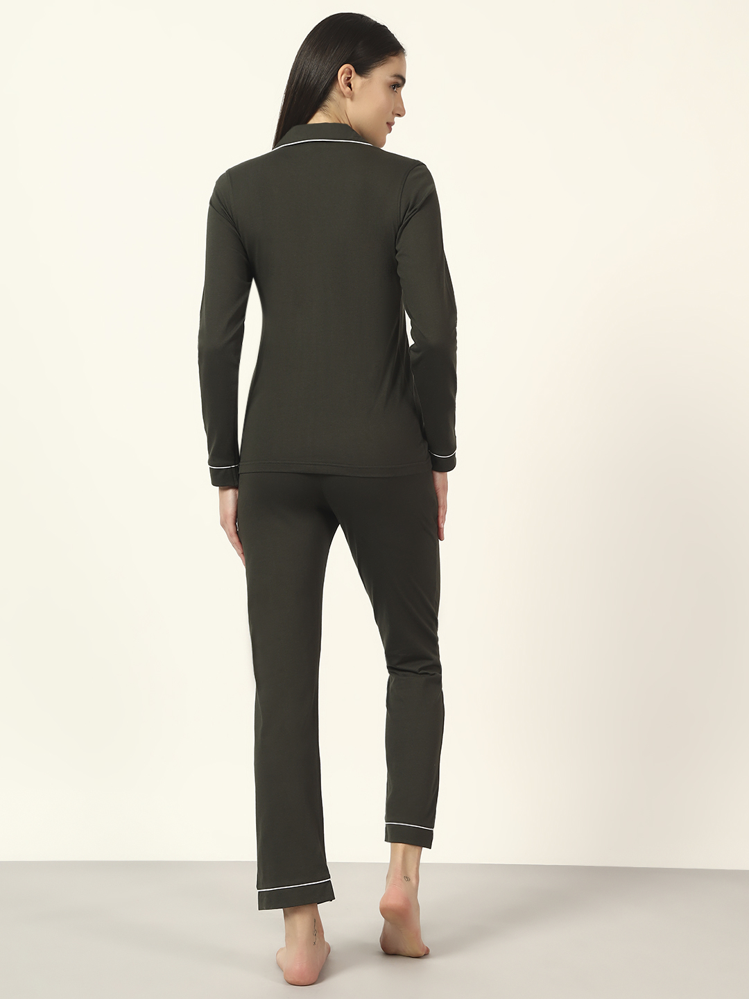 Oneway Women Solid Dark Olive 1 Shirt,1 Pyjama:: Nightsuit