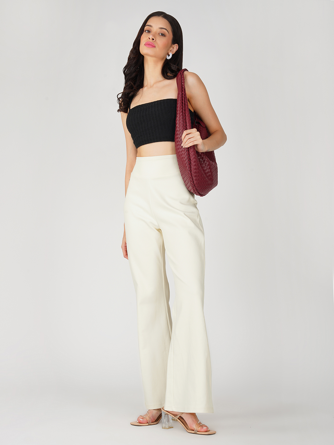 Oneway Women Solid Off-White Trousers