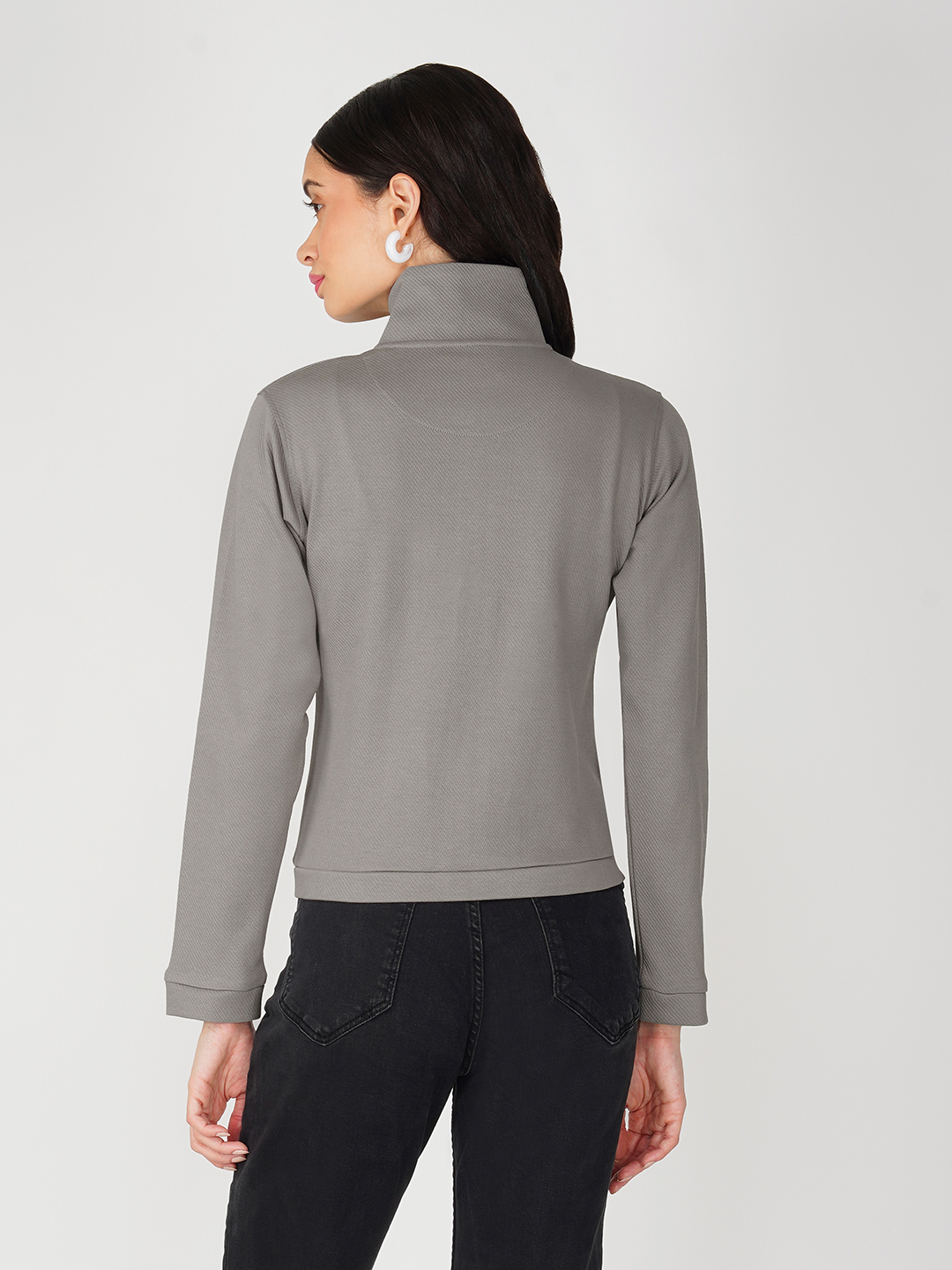 Oneway Women Solid Grey Jacket