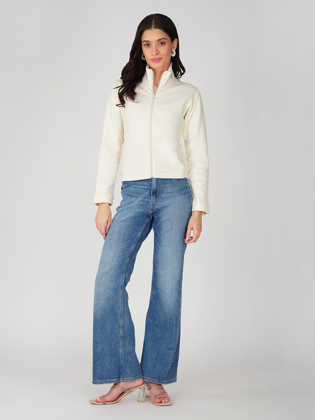 Oneway Women Solid Off-White Jacket