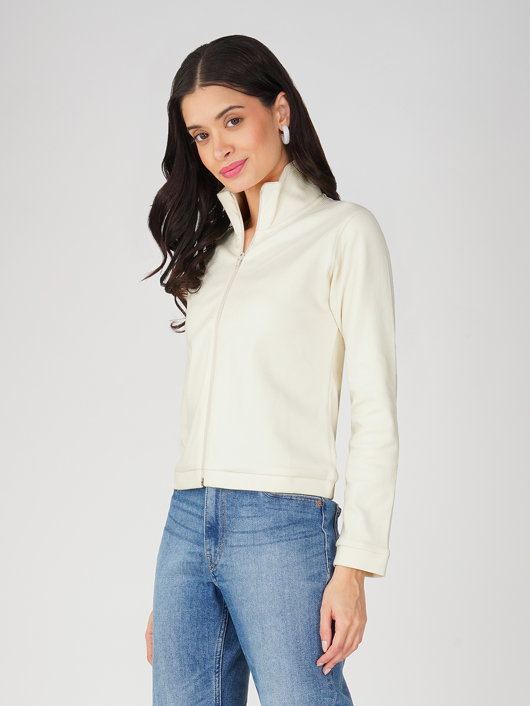 Oneway Women Solid Off-White Jacket