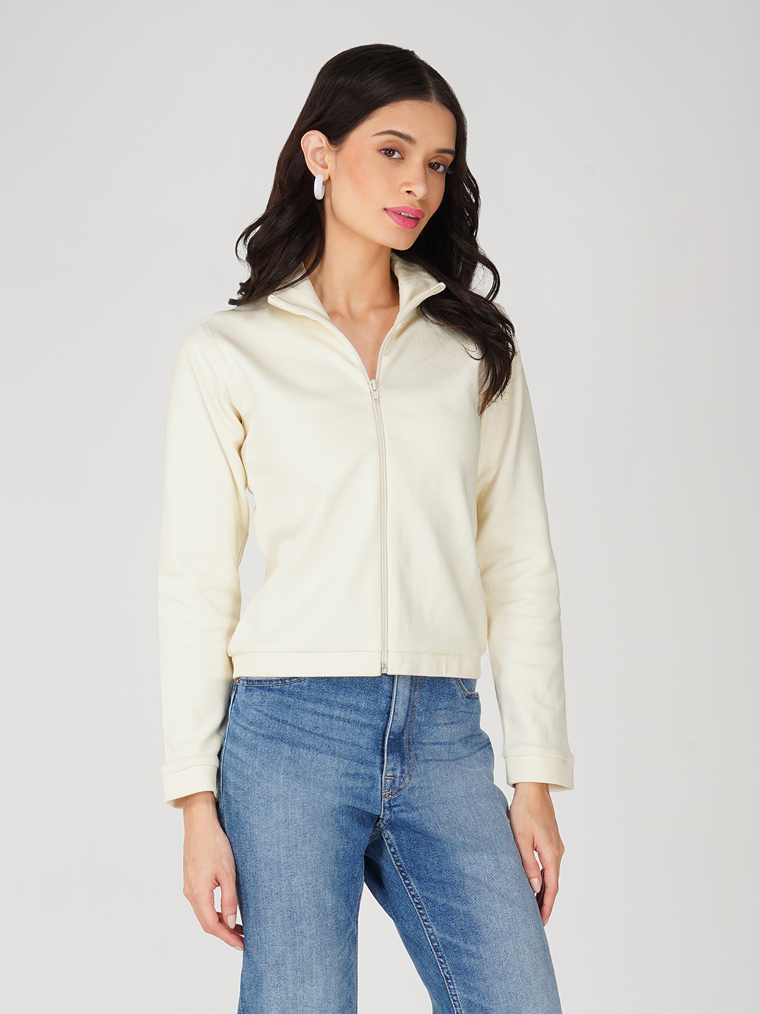 Oneway Women Solid Off-White Jacket