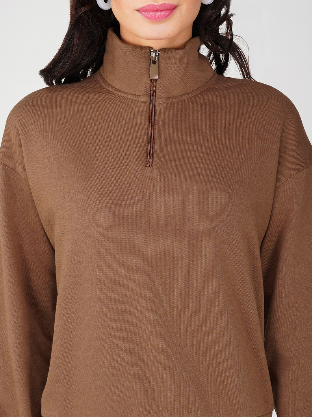 Oneway Women Solid Brown 1 Sweatshirt,1 Trackpants:: Co-Ord Set