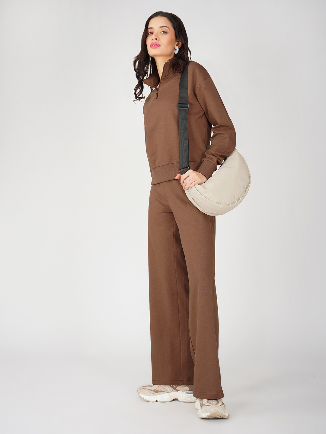 Oneway Women Solid Brown 1 Sweatshirt,1 Trackpants:: Co-Ord Set