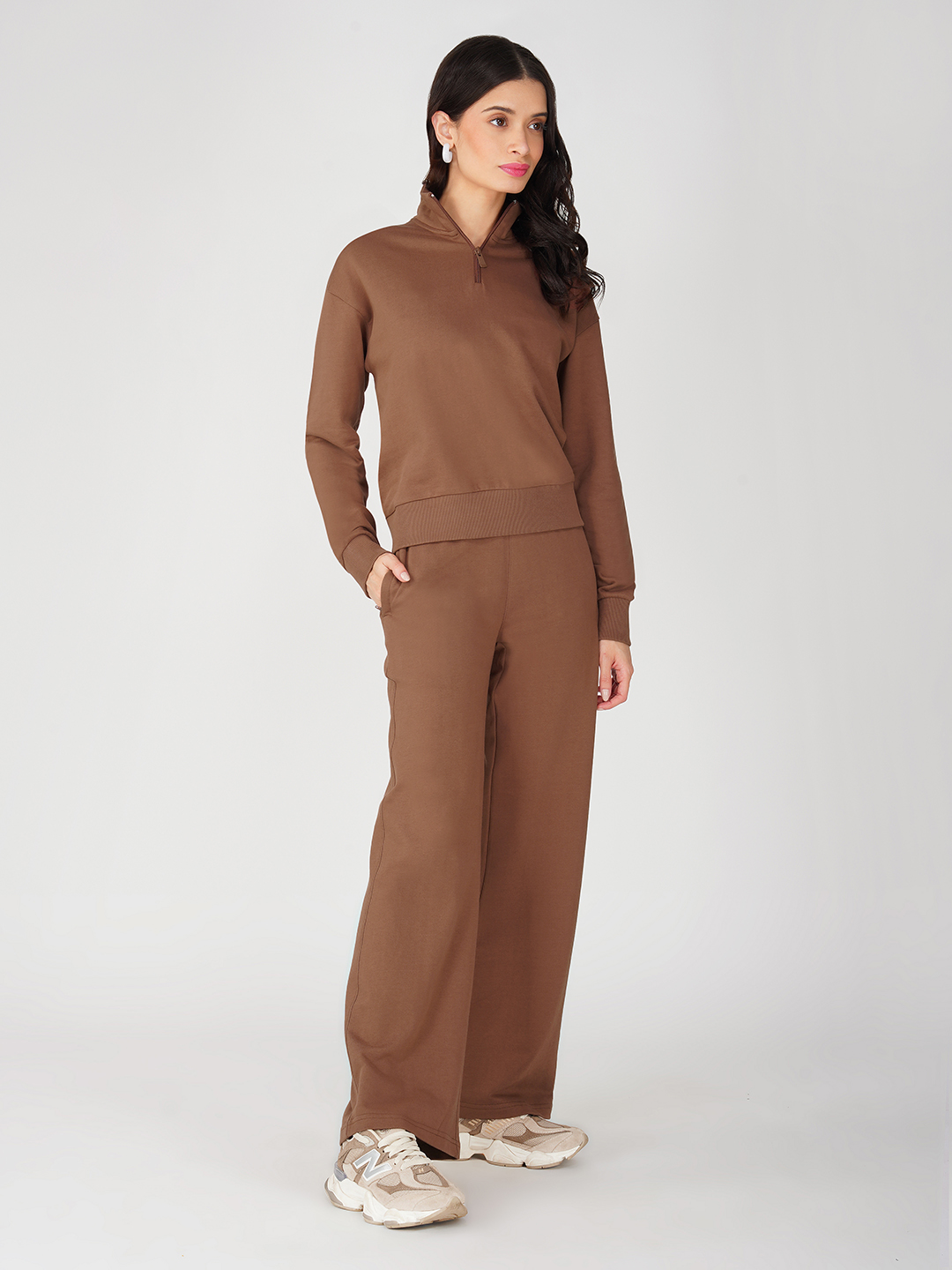 Oneway Women Solid Brown 1 Sweatshirt,1 Trackpants:: Co-Ord Set