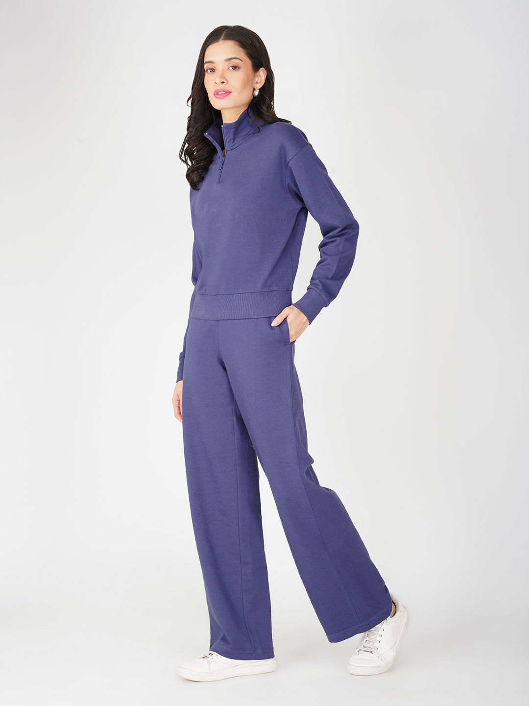 Oneway Women Solid Purple 1 Sweatshirt,1 Trackpants:: Co-Ord Set