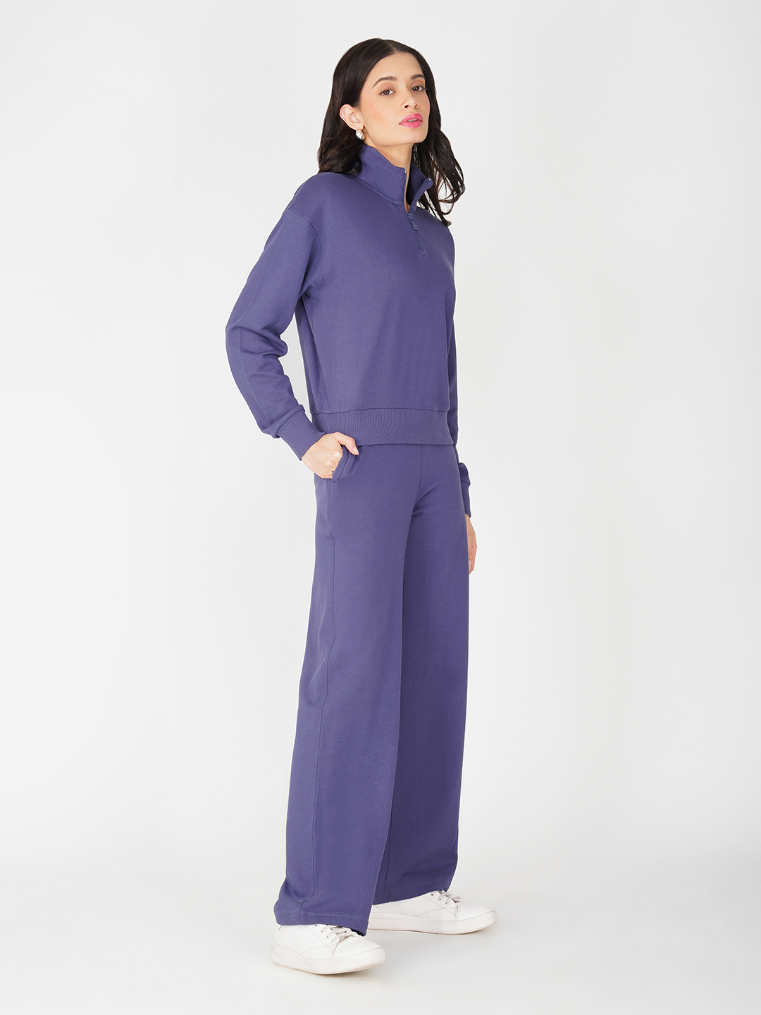 Oneway Women Solid Purple 1 Sweatshirt,1 Trackpants:: Co-Ord Set