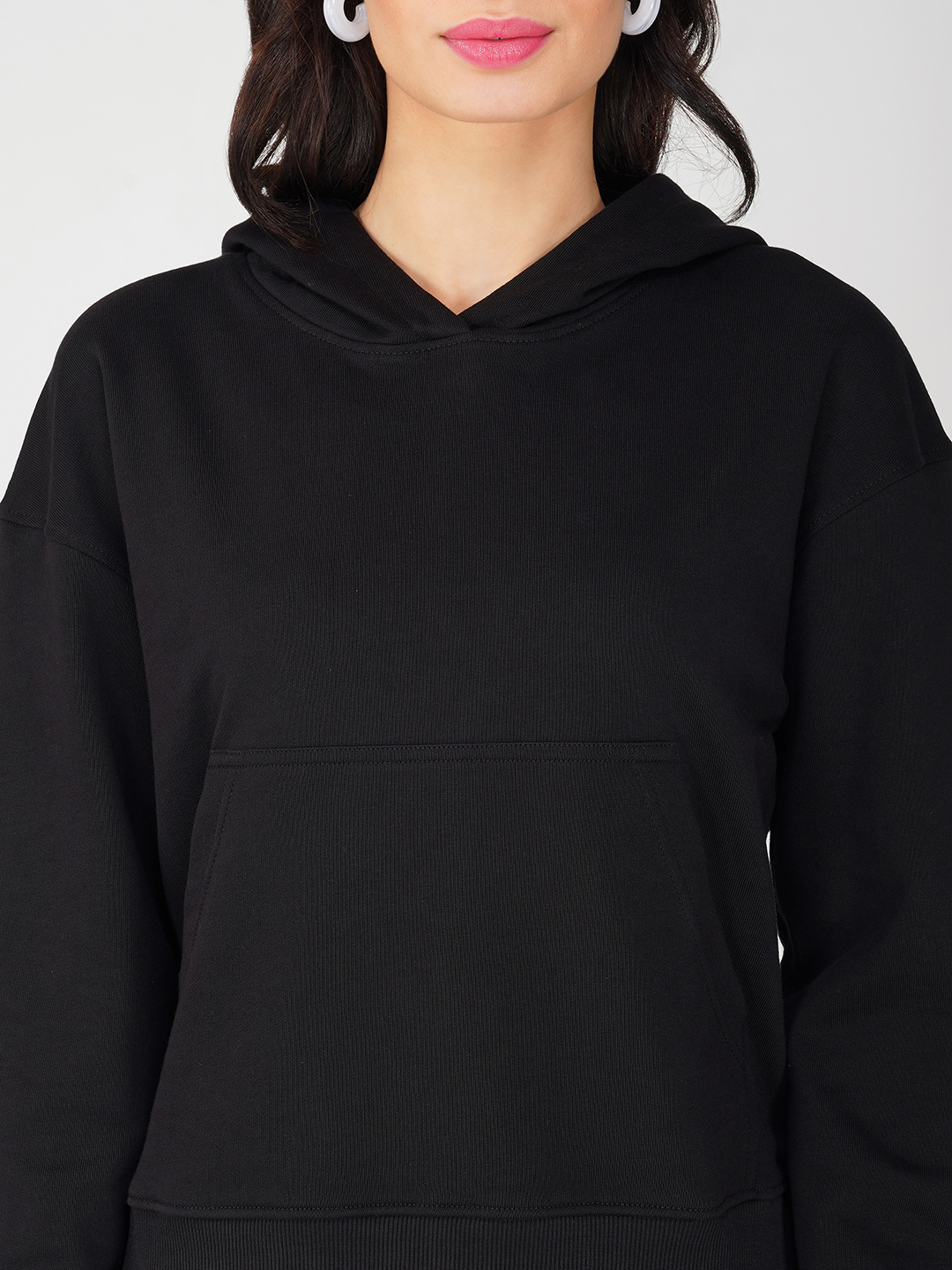 Oneway Women Solid Black 1 Hooded Sweatshirt,1 Trackpants::Tracksuit