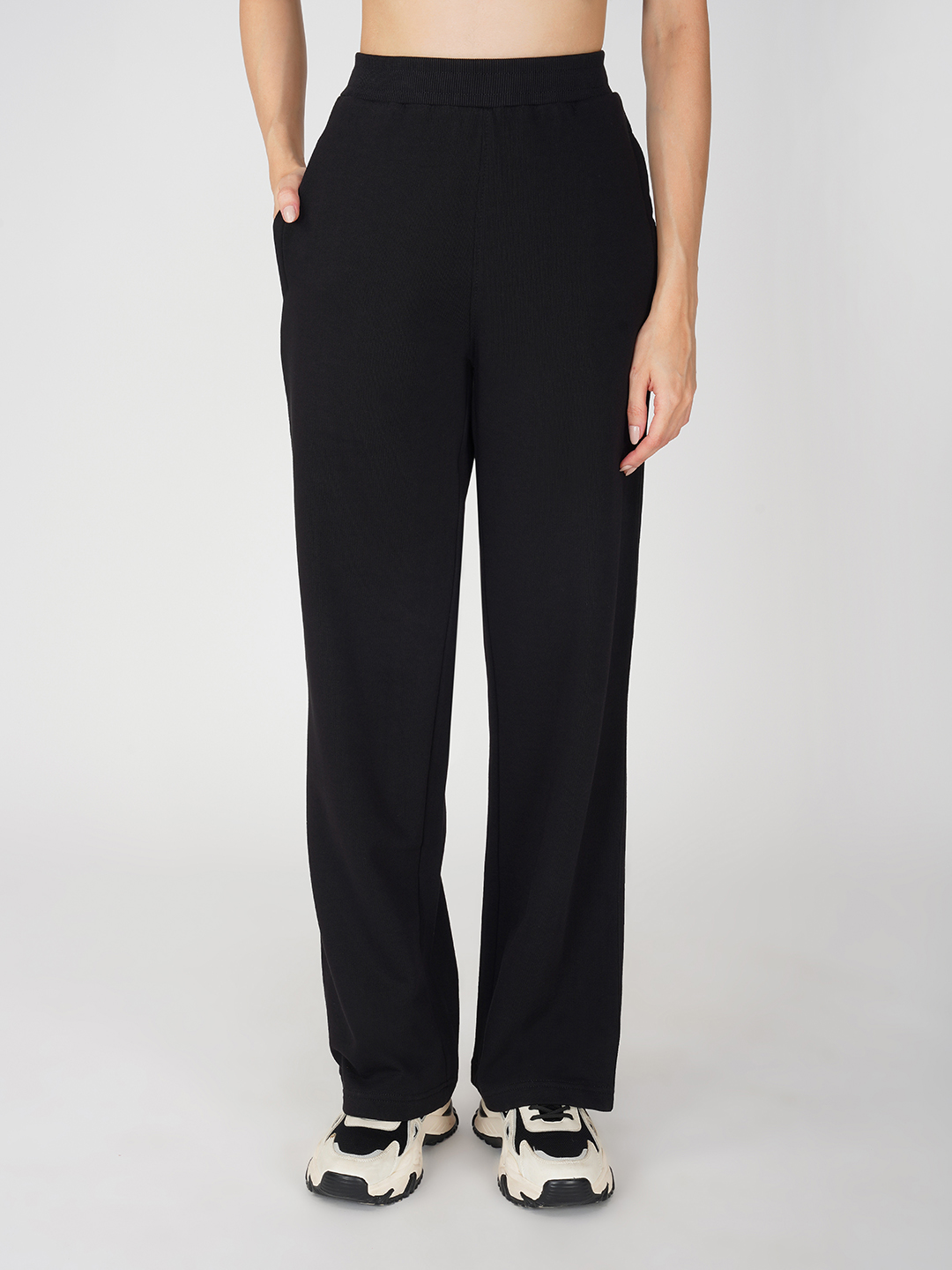 Oneway Women Solid Black 1 Hooded Sweatshirt,1 Trackpants::Tracksuit