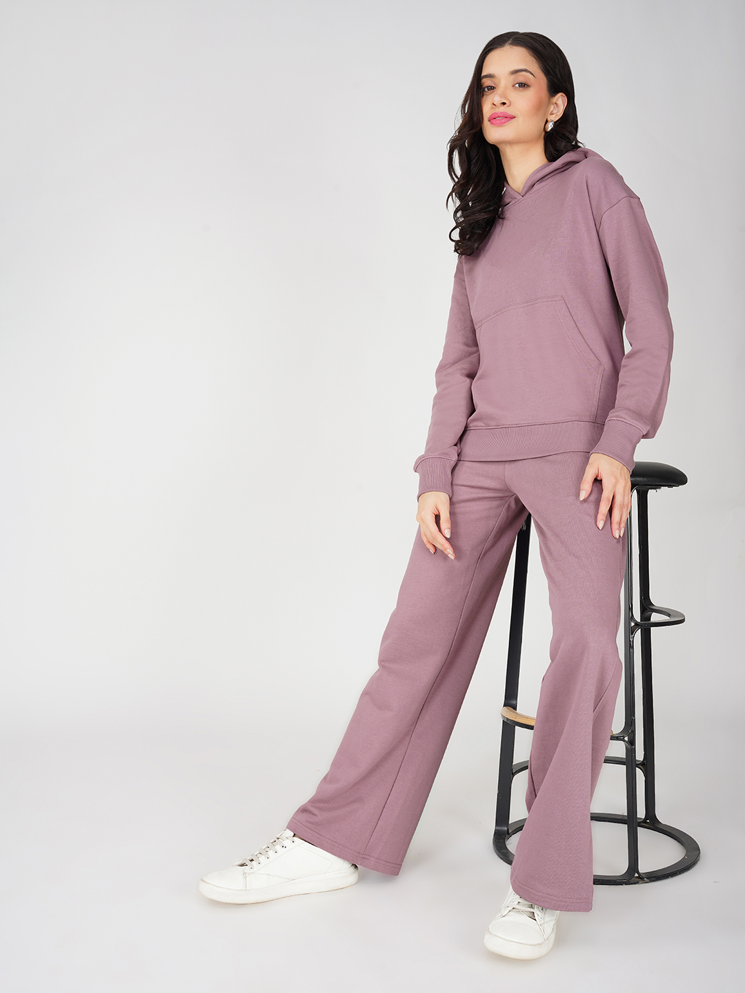 Oneway Women Solid Purple 1 Hooded Sweatshirt,1 Trackpants::Tracksuit