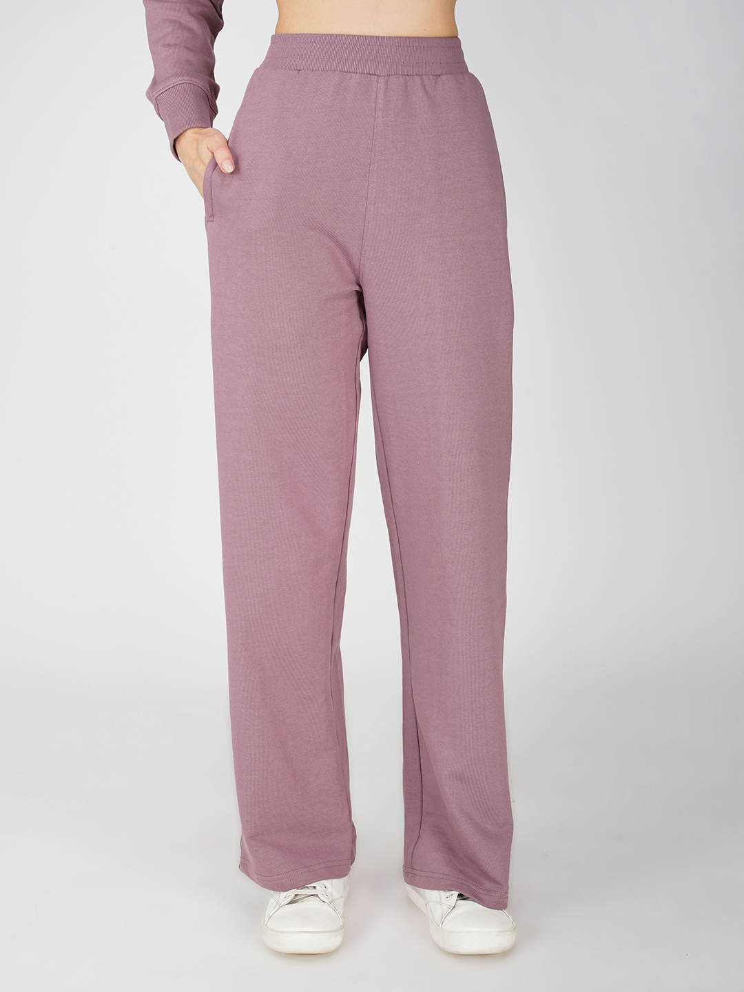 Oneway Women Solid Purple 1 Hooded Sweatshirt,1 Trackpants::Tracksuit