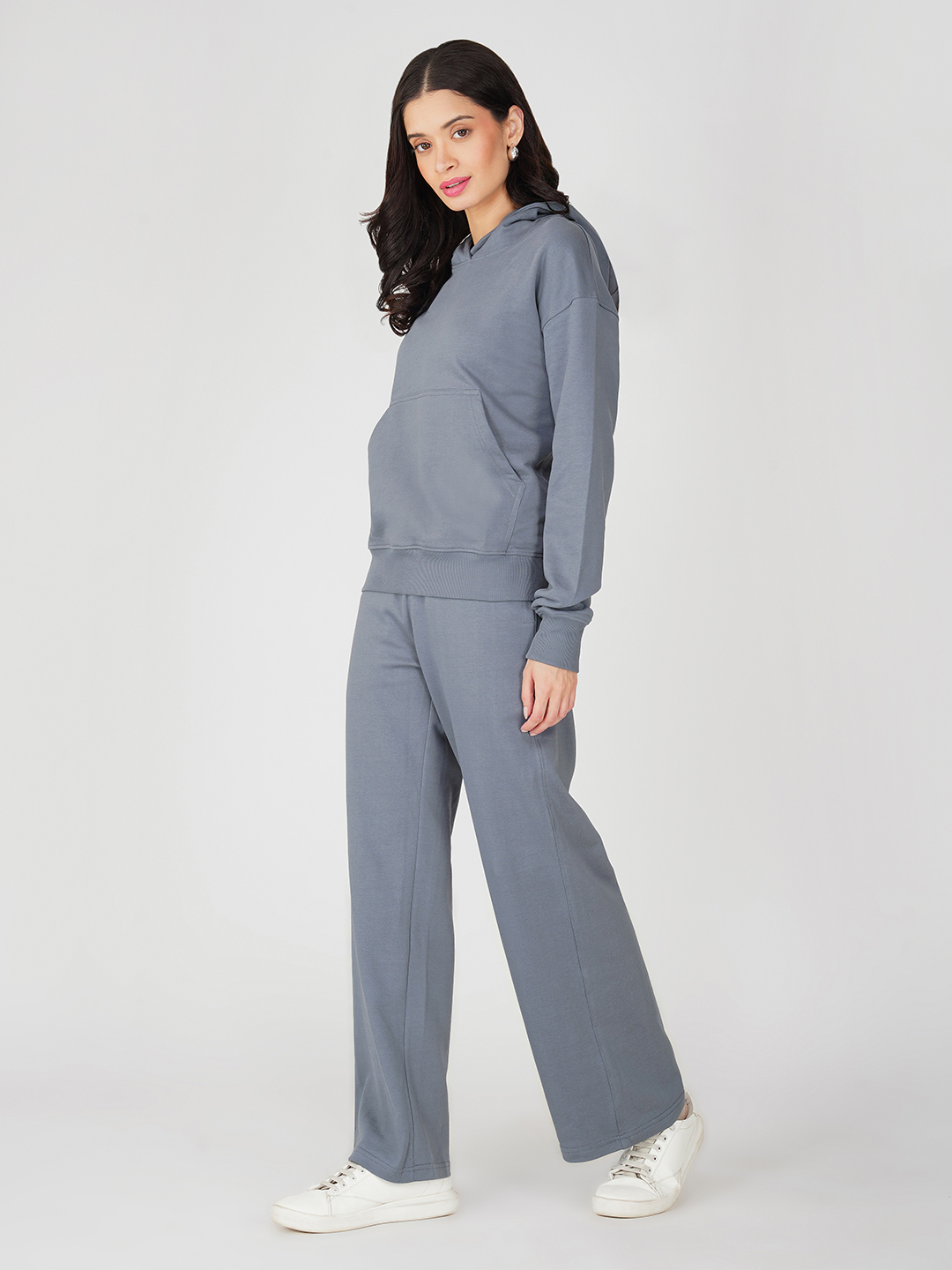 Oneway Women Solid Grey 1 Hooded Sweatshirt,1 Trackpants::Tracksuit