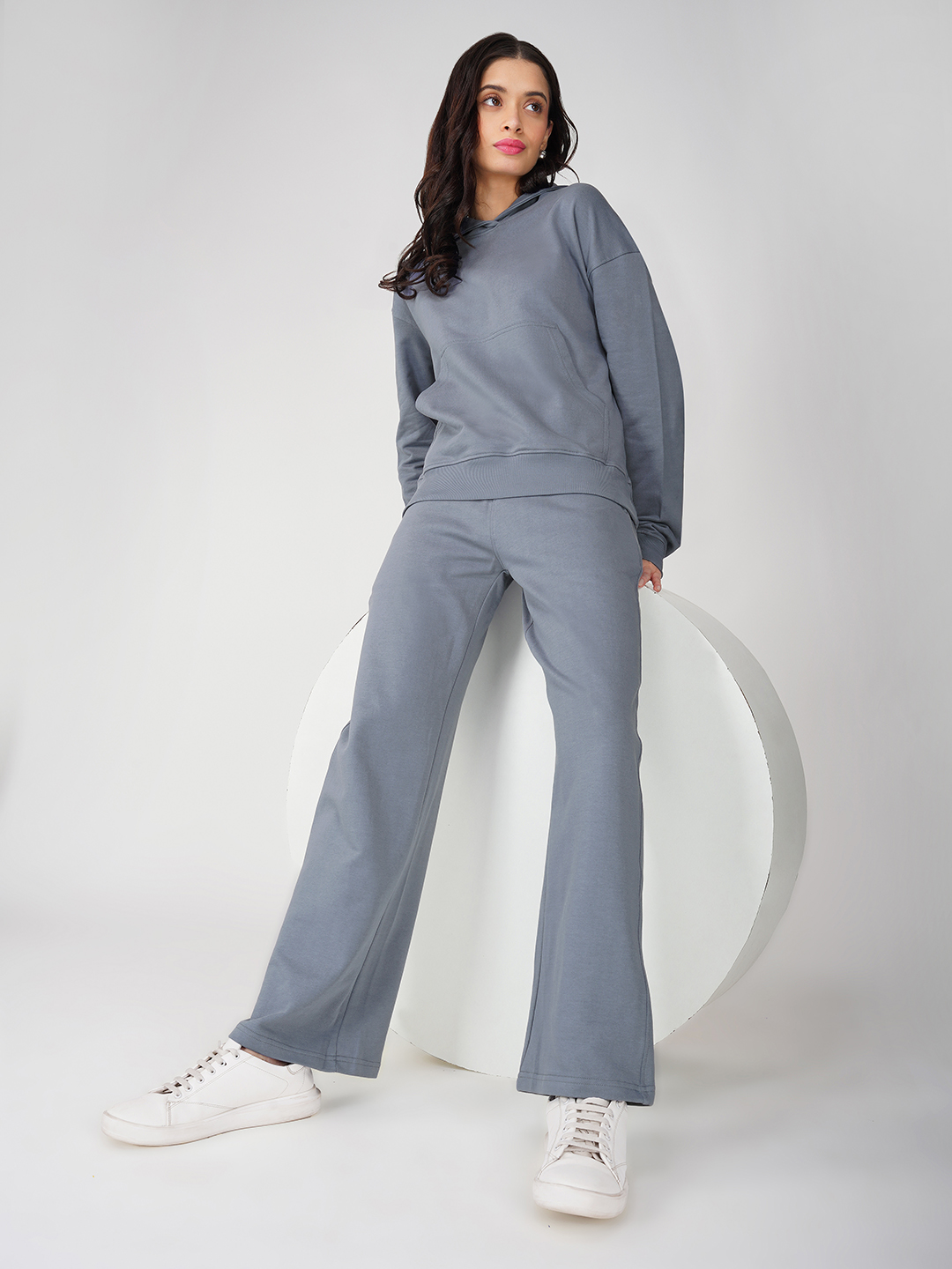 Oneway Women Solid Grey 1 Hooded Sweatshirt,1 Trackpants::Tracksuit