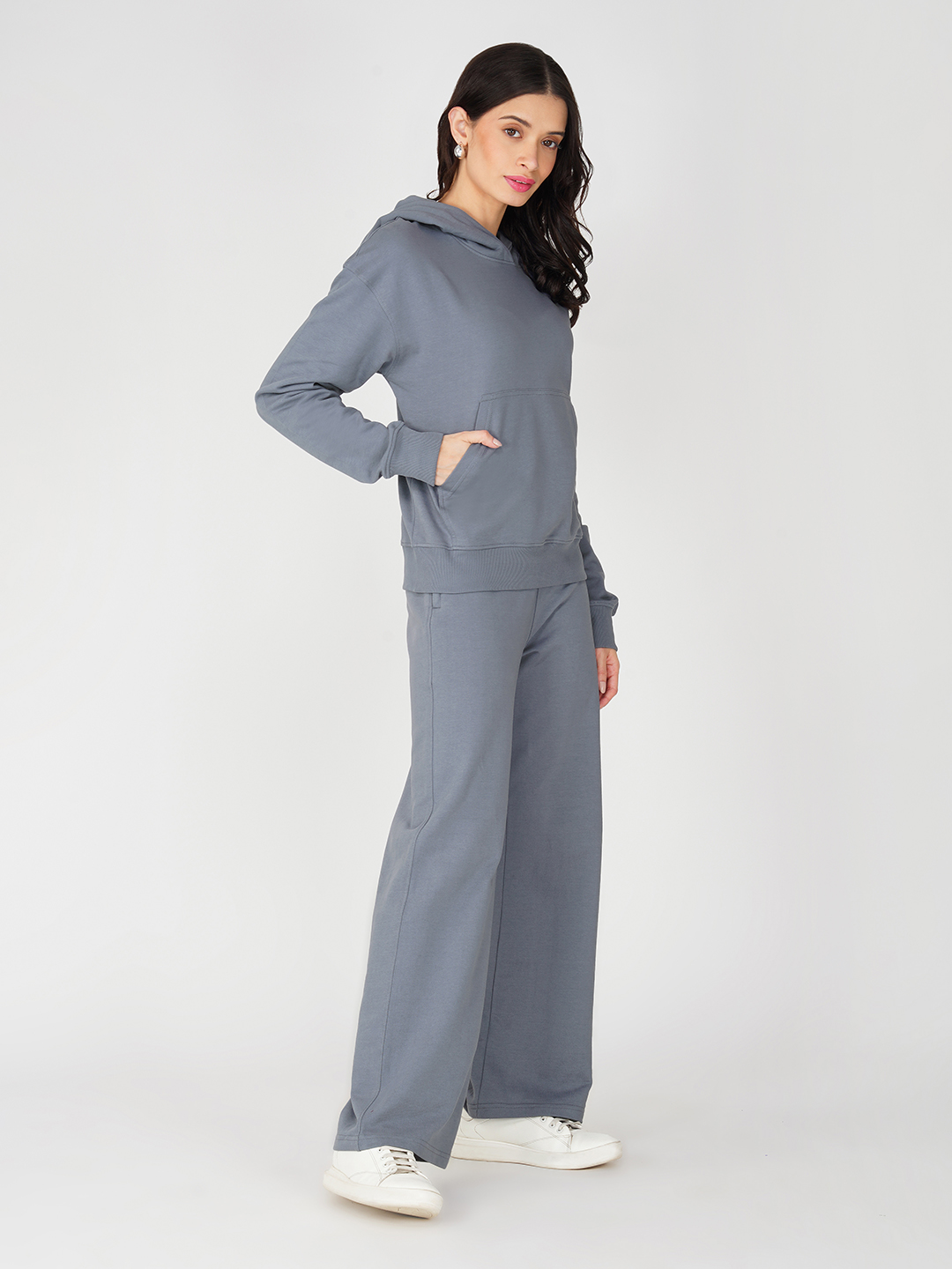 Oneway Women Solid Grey 1 Hooded Sweatshirt,1 Trackpants::Tracksuit