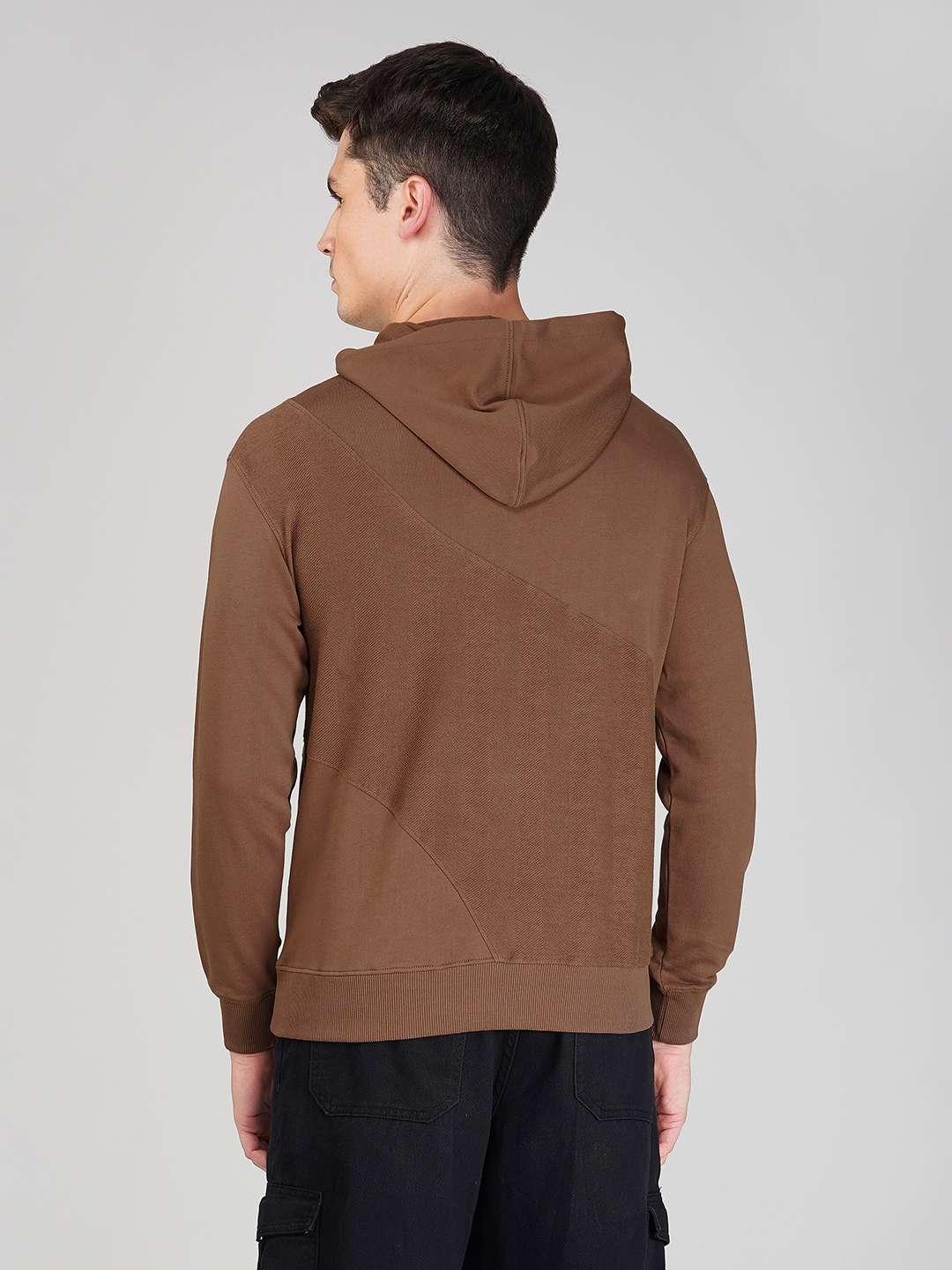 Oneway Men Solid Brown Hooded Sweatshirt