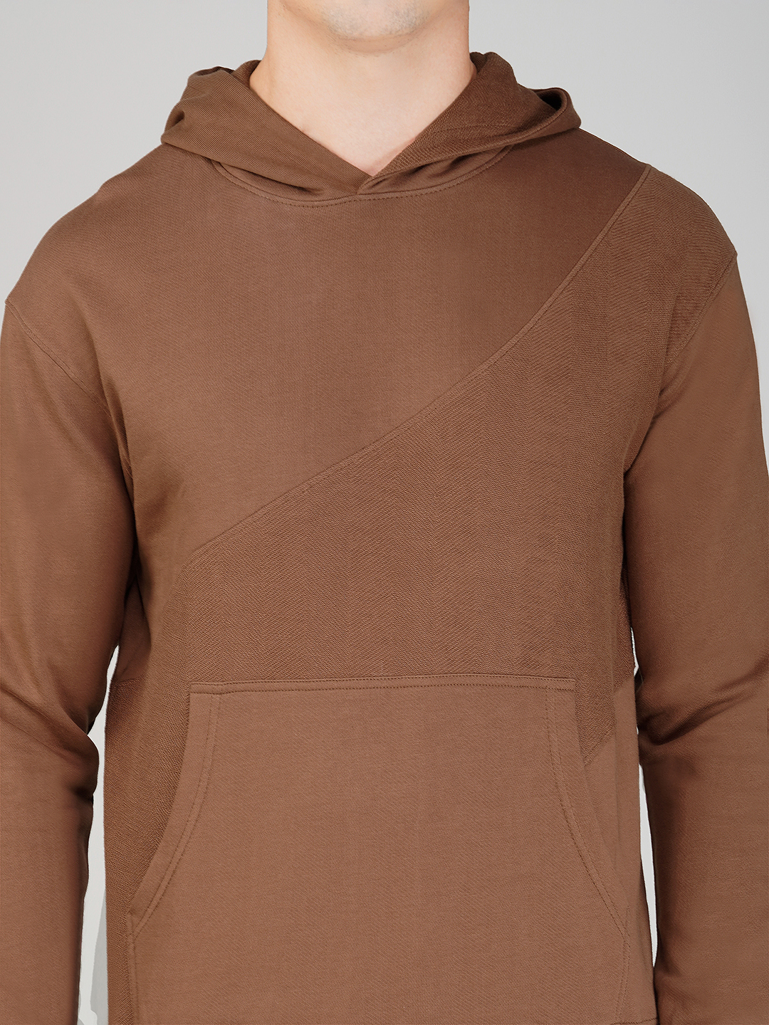Oneway Men Solid Brown Hooded Sweatshirt