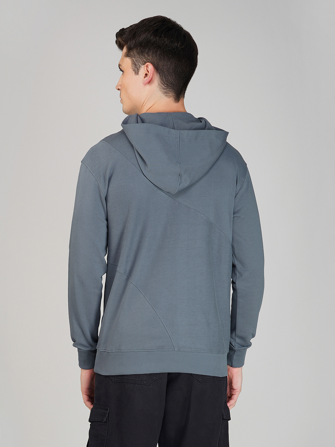 Oneway Men Solid Grey Hooded Sweatshirt