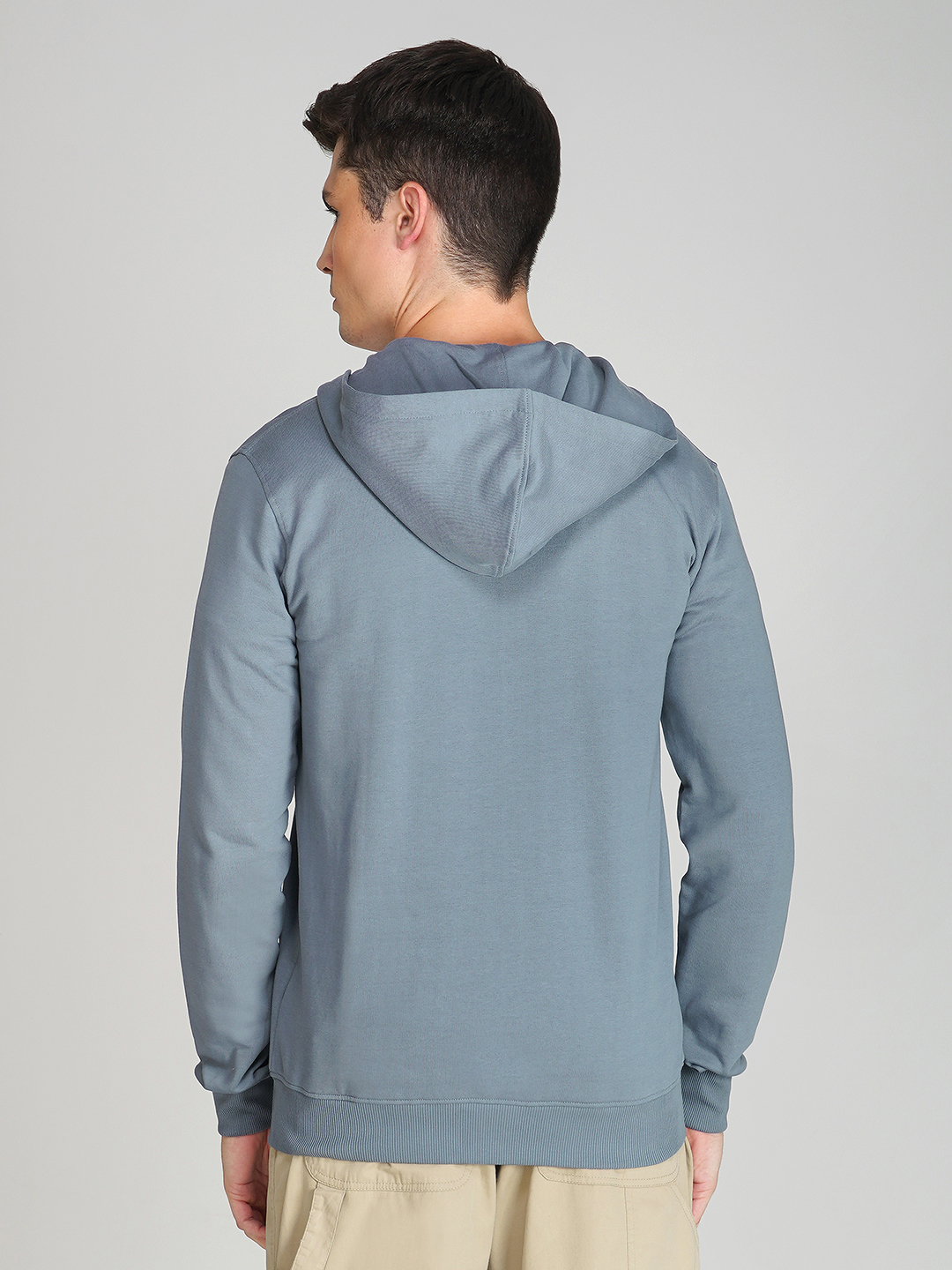 Oneway Men Solid Grey Hooded Jacket