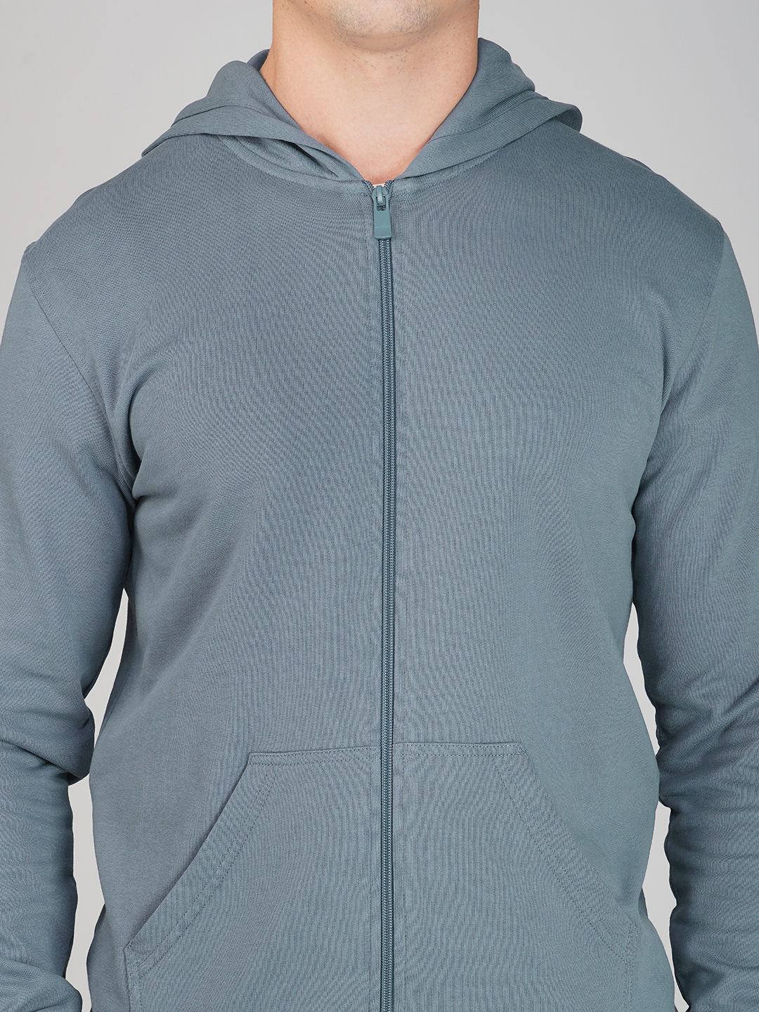 Oneway Men Solid Grey Hooded Jacket