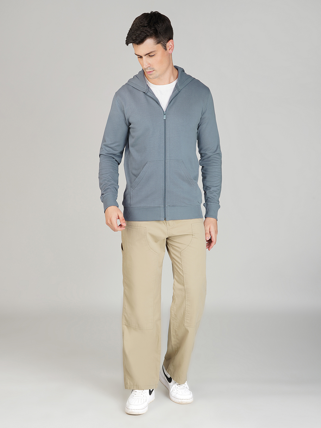 Oneway Men Solid Grey Hooded Jacket