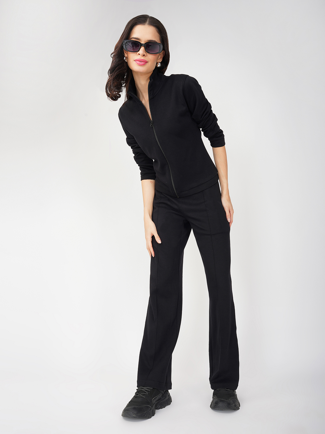 Oneway Women Solid Black 1 Jacket, 1 Trackpants::Tracksuit