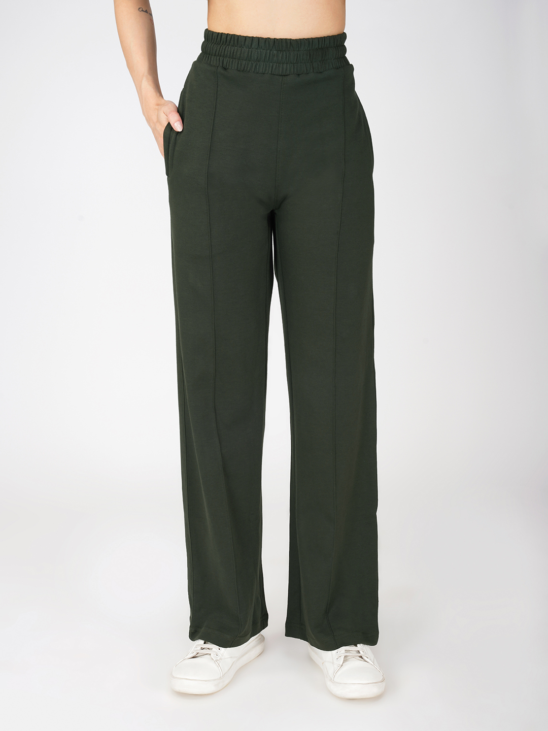 Oneway Women Solid Olive Green 1 Jacket, 1 Trackpants::Tracksuit