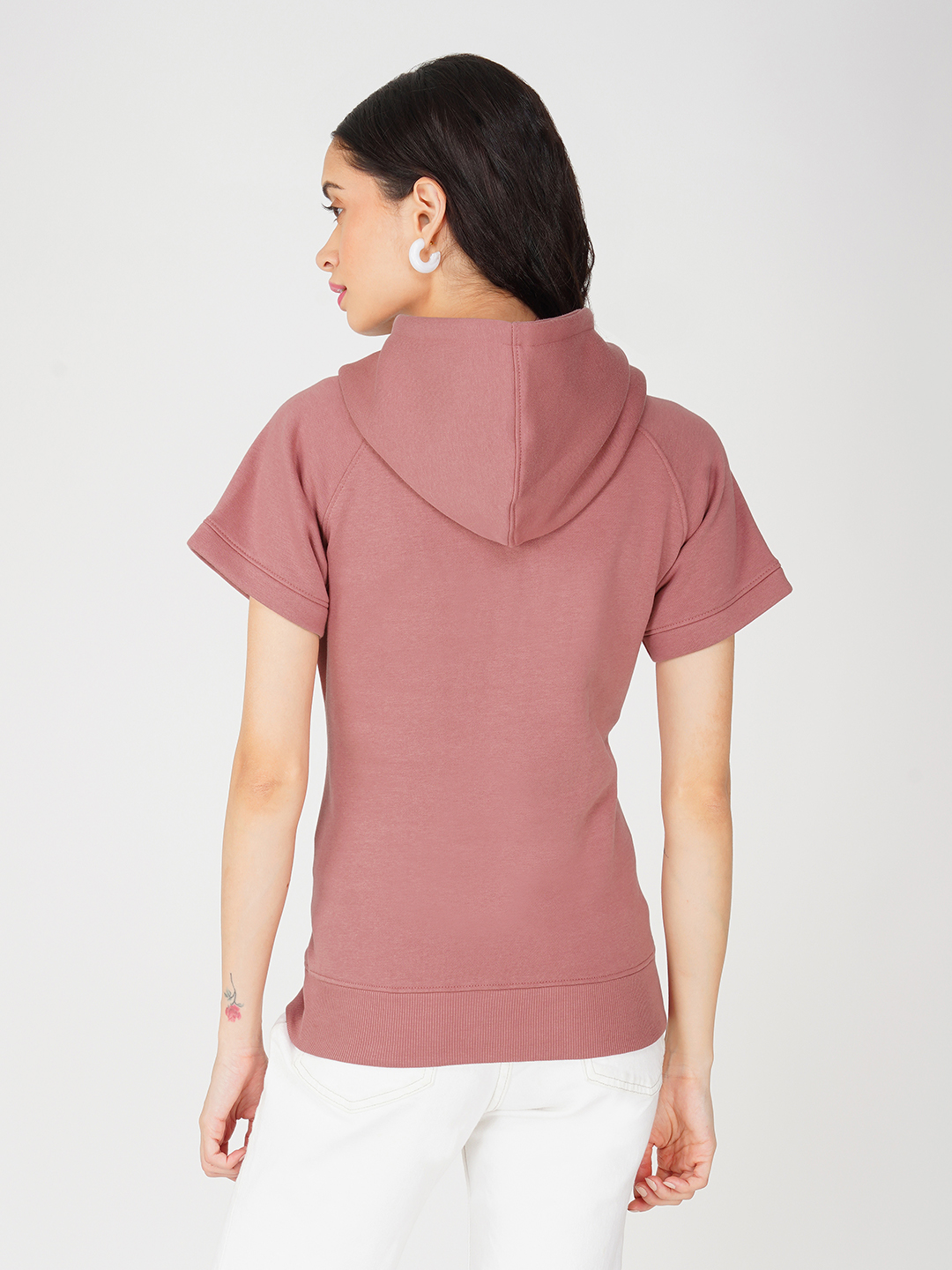 Oneway Women Solid Pink Hooded Jacket