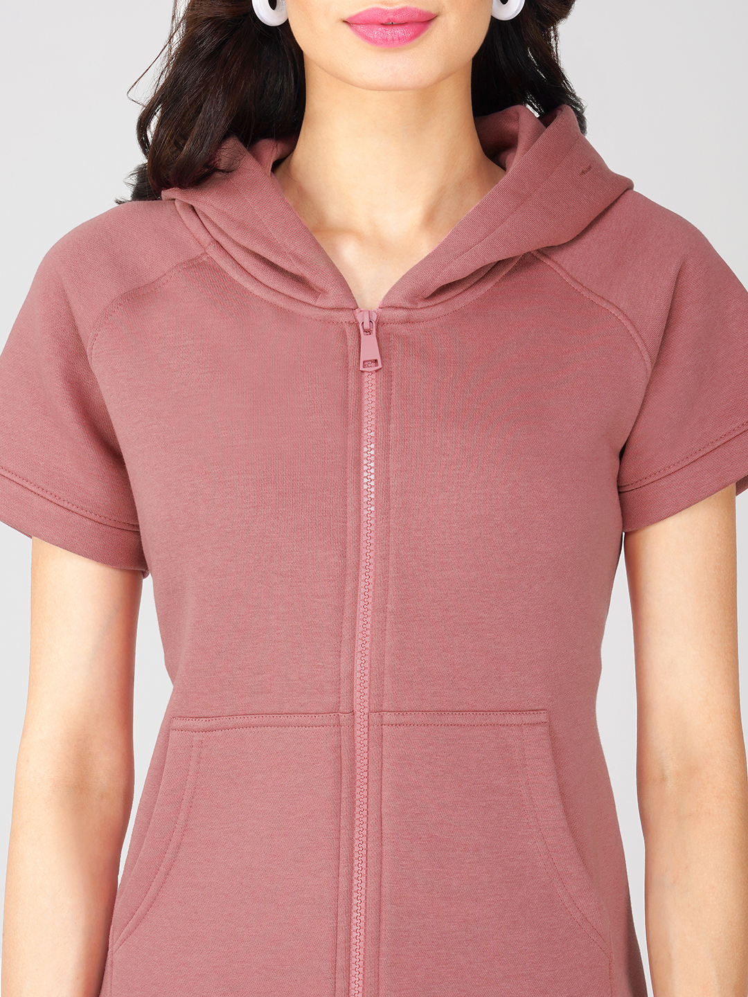 Oneway Women Solid Pink Hooded Jacket