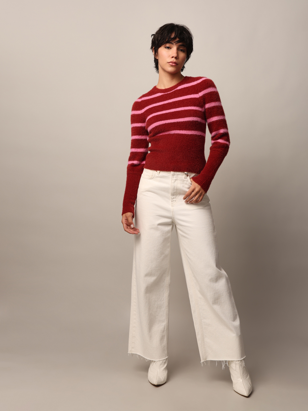 ONLY Women Striped Red Sweater