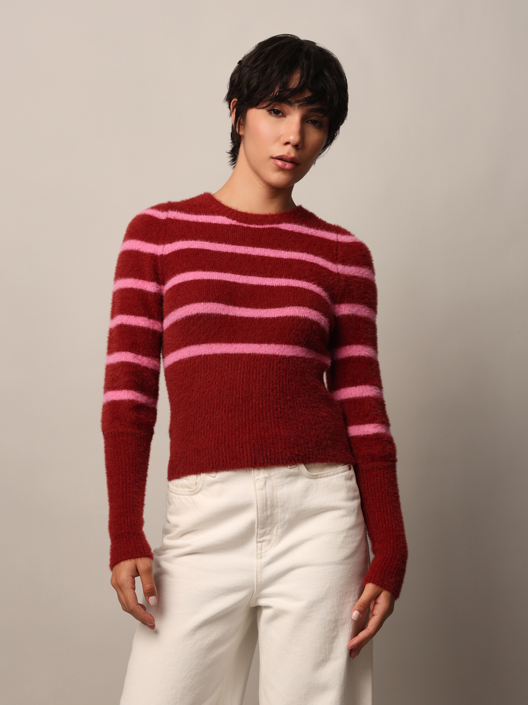 ONLY Women Striped Red Sweater