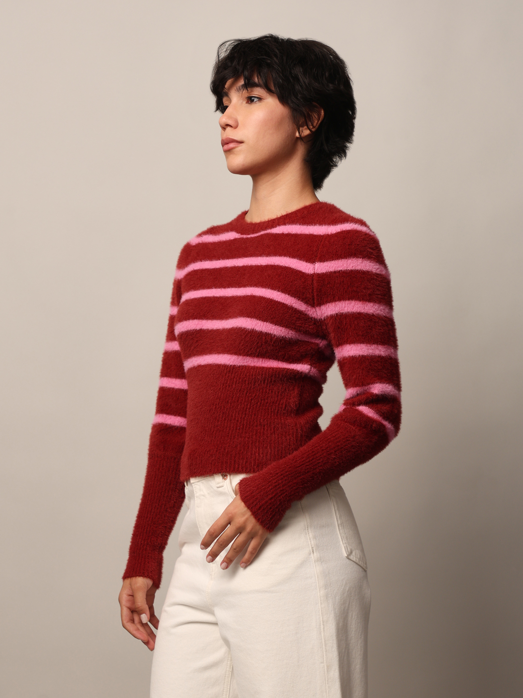 ONLY Women Striped Red Sweater