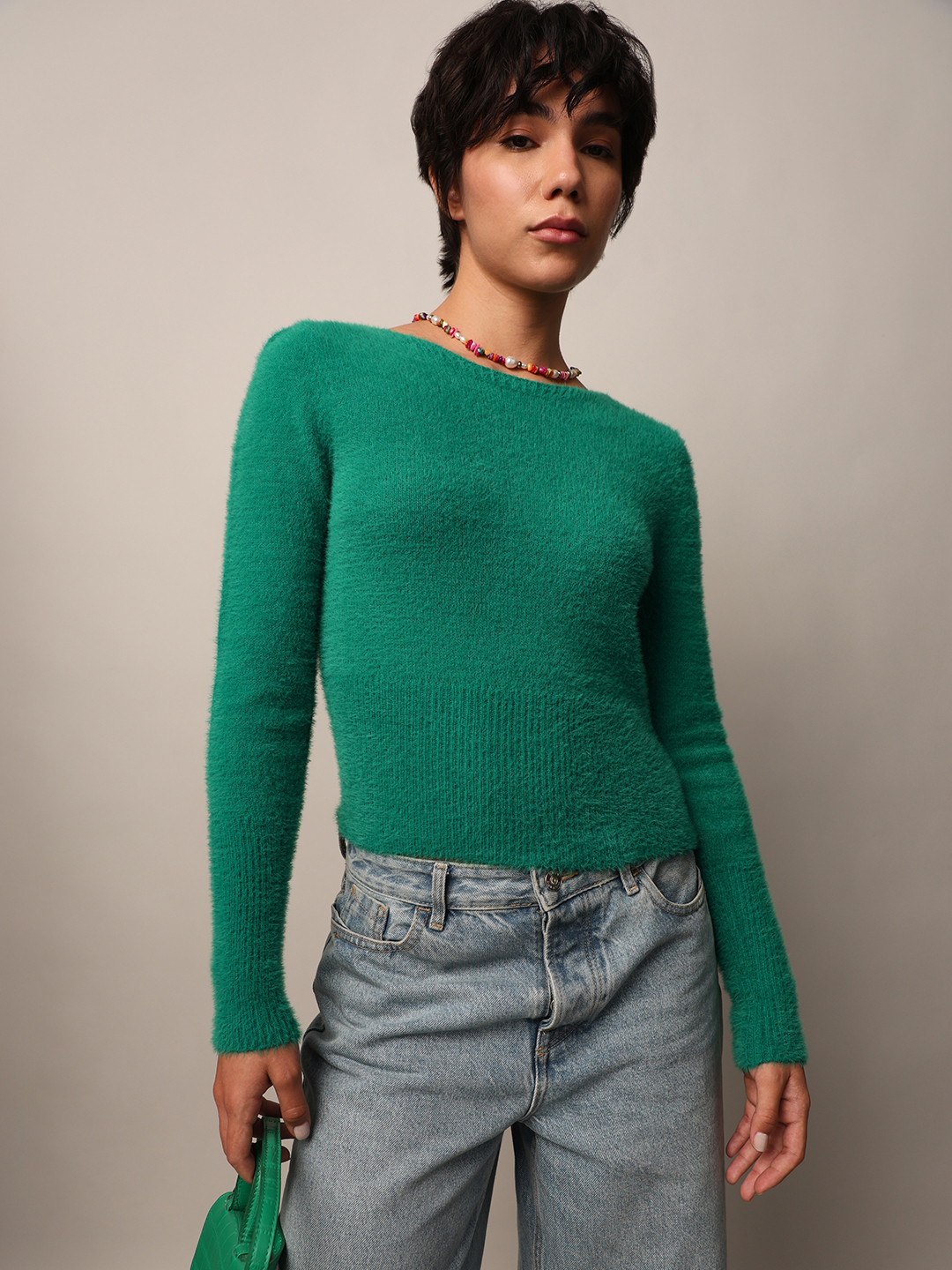 ONLY Women Solid Green Sweater