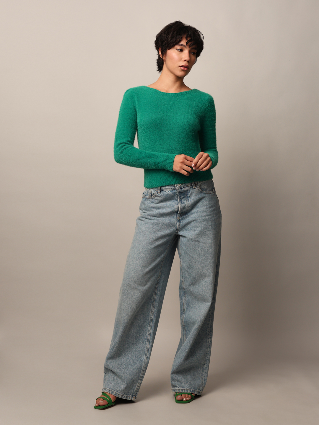 ONLY Women Solid Green Sweater