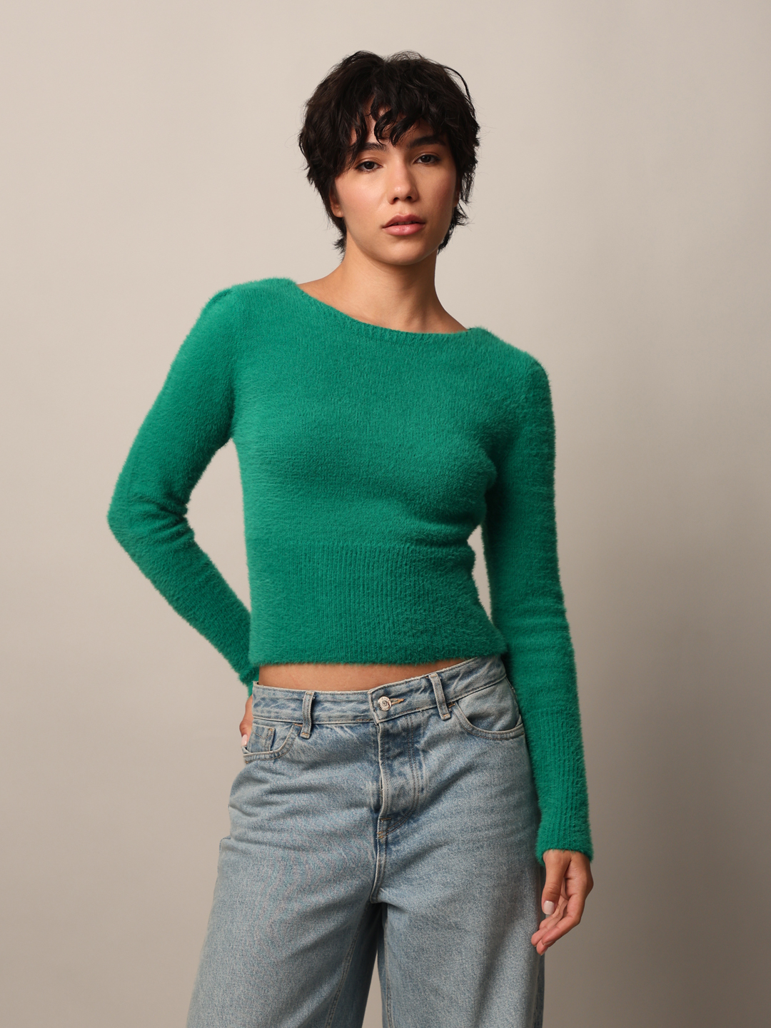 ONLY Women Solid Green Sweater