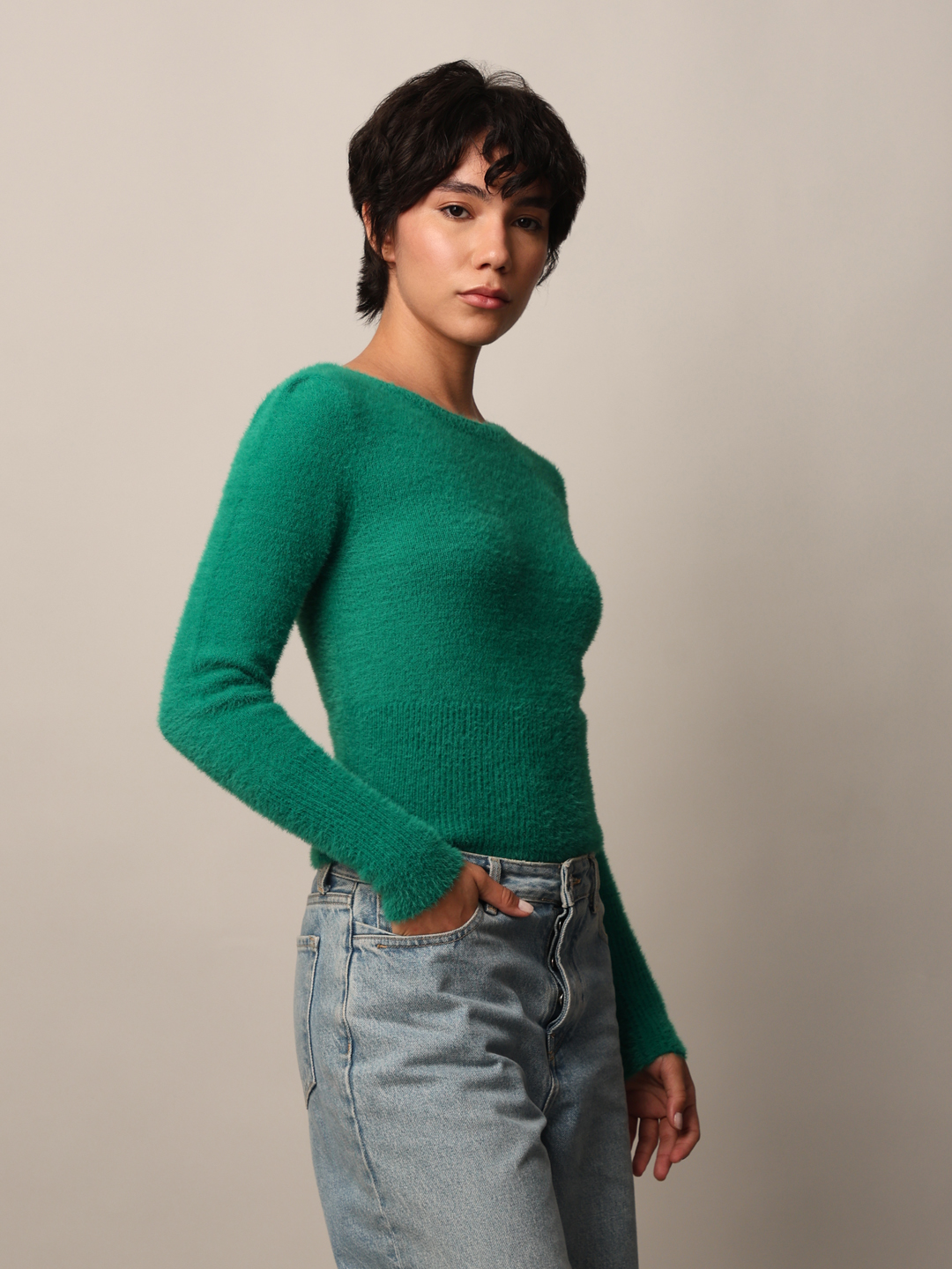 ONLY Women Solid Green Sweater