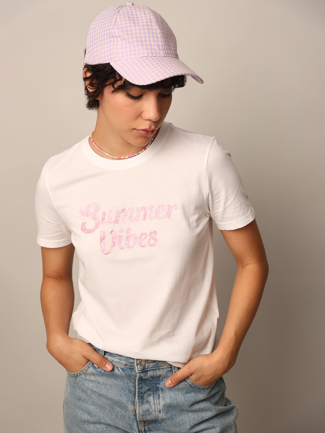ONLY Women Printed White T-shirt