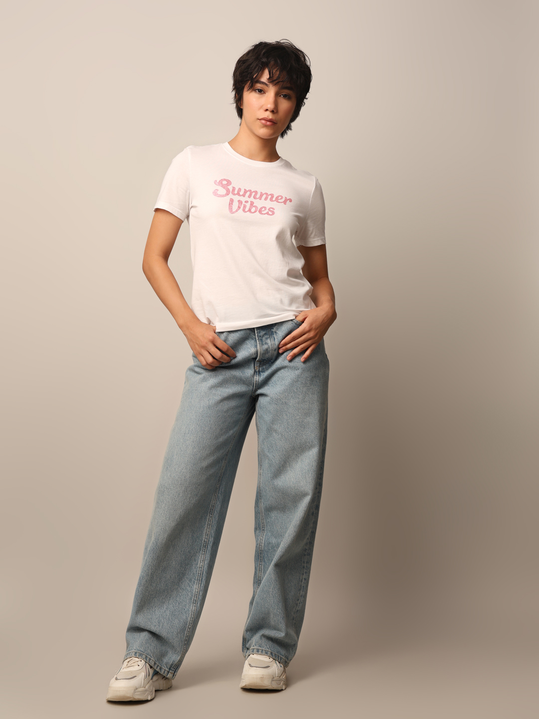 ONLY Women Printed White T-shirt
