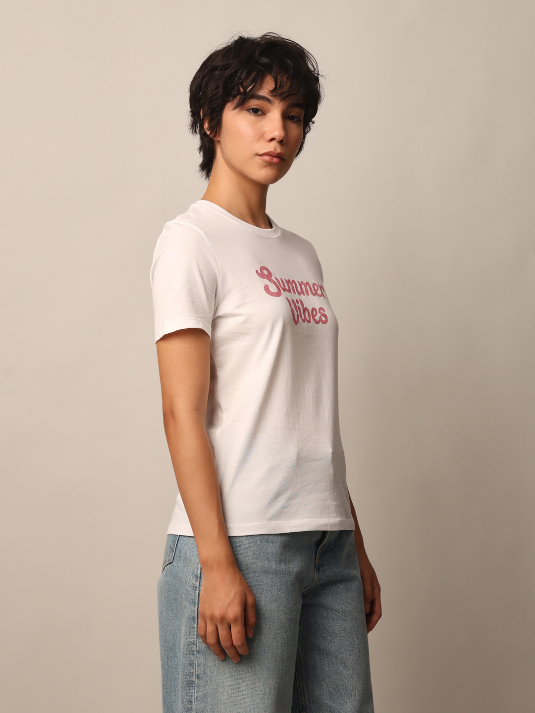 ONLY Women Printed White T-shirt